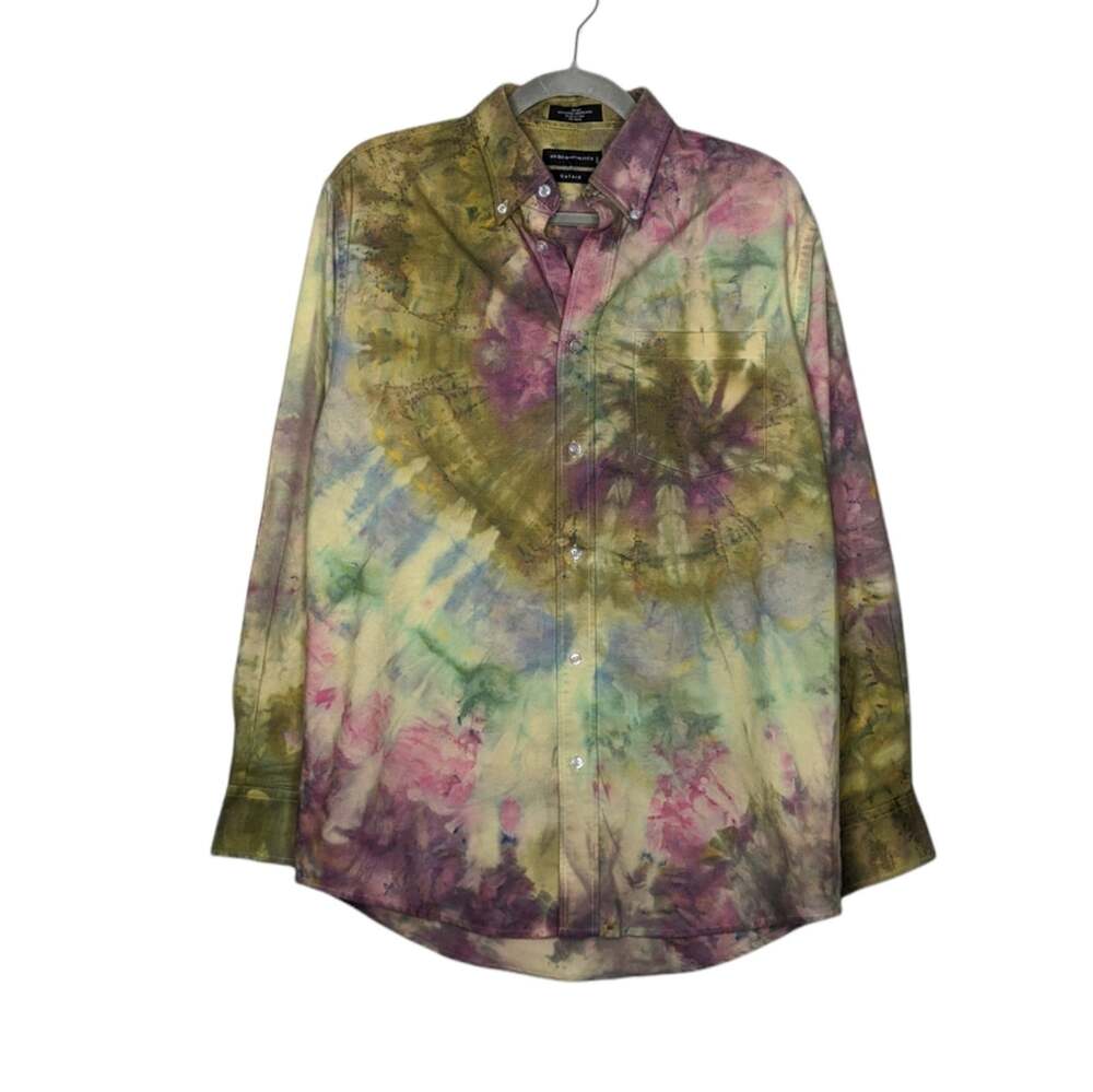 Vintage Ice Tie Dye Swirl Pocket Button Flannel Shirt Top Art Watercolor Custom